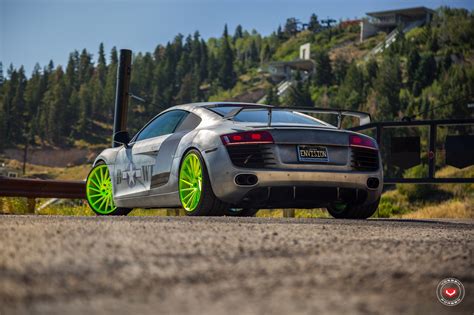 Bespoke Super Stylish Gray Audi R8 on Lime Green Forged Vossen Wheels ...