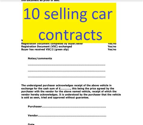 10 selling car contract exemples doc and pdf format | Sample Contracts - Contract Templates ...