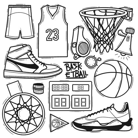 Premium Vector | Set Basketball Element Hand Drawn Doodle