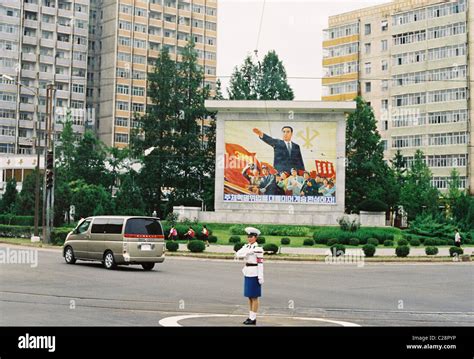 North Korea: Pyongyang, "traffic lady", policewoman on traffic duty ...