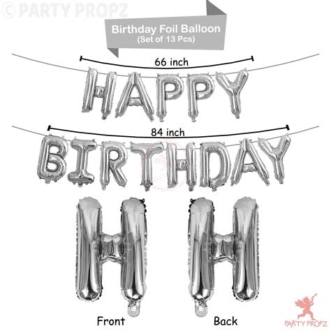 Party Propz Happy Birthday Letter Foil Balloon Set of Silver + Pack of 30 HD Metallic Balloons ...