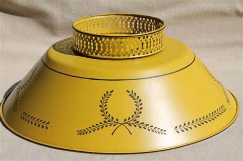 vintage tole shade, mustard gold painted metal lampshade for student table lamp