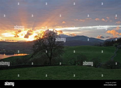 Lake District red sunset Stock Photo - Alamy