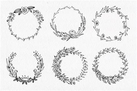 30 Hand drawn floral wreath. Simple line drawing. By Istratova ...