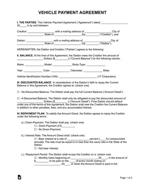 Printable Form For Taking Over Payments On Recreational Vehicle - Printable Forms Free Online