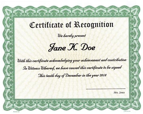 Custom Recognition Certificate Award | Goes 3461 - Green Border