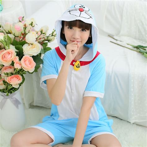 Summer Anime Doraemon Hooded Onesie Japanese Cartoon Anime Cosplay Sleepwear Party Pajamas with ...