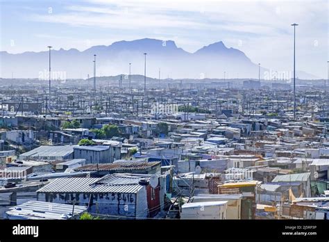 View over shacks at Khayelitsha, township / slum / shanty town on the Cape Flats in the city ...