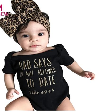 2019 Cute Baby Girls Clothes Set Newborn Infant Letter Romper Jumpsuit Headband black Outfits ...