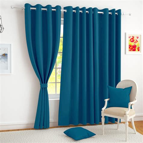 Buy Story@Home Blackout Eyelet 2 Piece Faux Silk Ring top Door Curtain-7 feet, Blue Online at ...