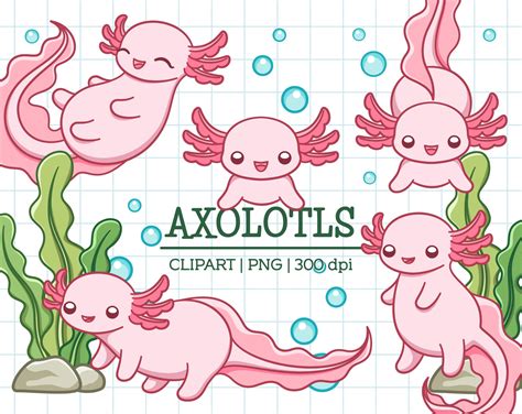 Axolotl Clipart, Cute Axolotl Clip Art. Printable Stickers. for ...