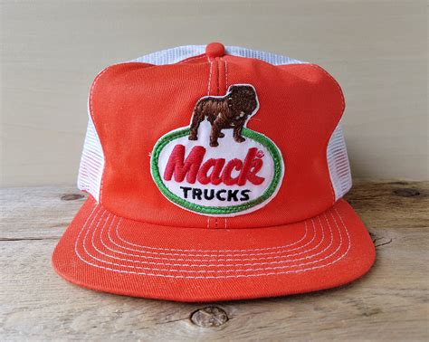 Vintage 80s MACK TRUCKS Orange Stitched White Mesh Trucker Hat K-brand Canada Snapback Baseball ...