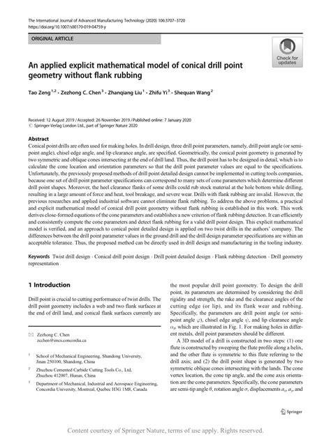 An applied explicit mathematical model of conical drill point geometry without flank rubbing ...