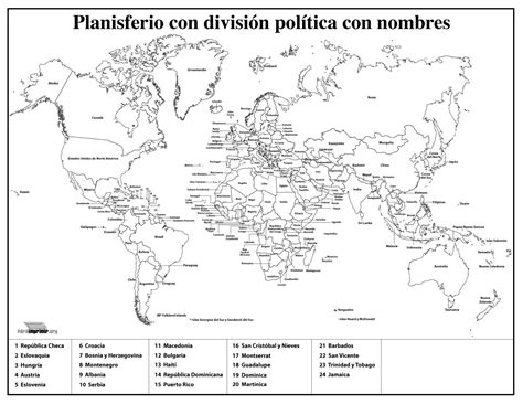 Mapa del mundo con nombres para imprimir