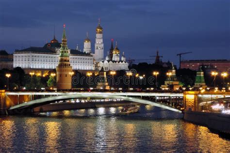 Moscow Kremlin at Night. Color Photo. Stock Image - Image of golden, boat: 111671813