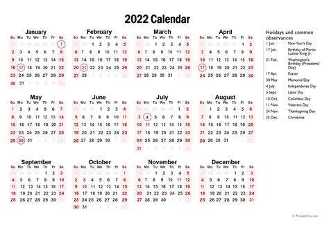 Monthly 2022 Printable Calendar One Page : Printable Calendar 2022 One Page With Holidays Single ...