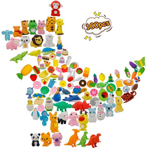 Buy DYRICH 100 Pack Animal Erasers for Kids Bulk Cute Take Apart 3D ...