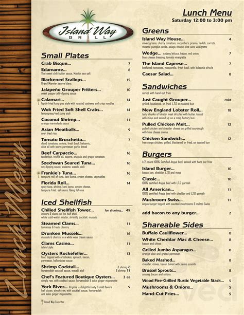 Island Way Grill menu in Clearwater, Florida, USA