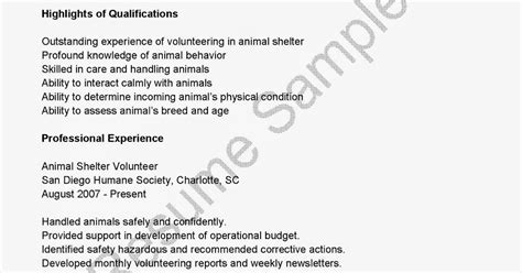 Resume Samples: Animal Shelter Volunteer Resume Sample