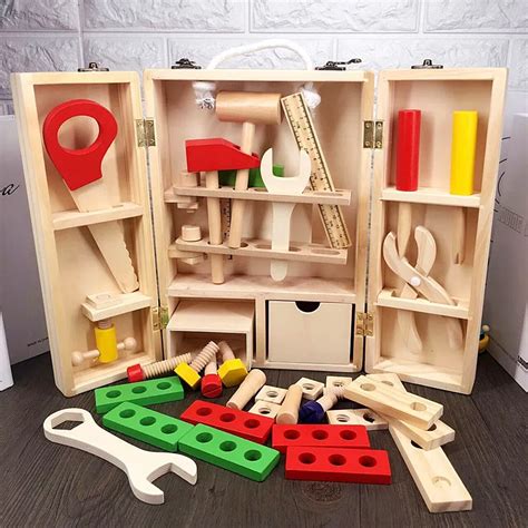 Children Real Life Wooden Maintain Tools Boy's Pretend Toy Kids Wooden ...