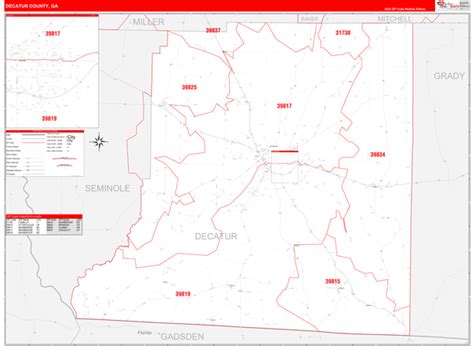 Decatur County, GA Zip Code Wall Map Red Line Style by MarketMAPS ...