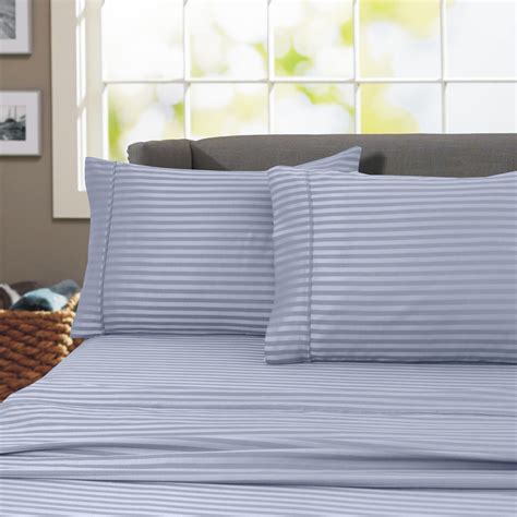 600 Thread Count 100% Cotton Wrinkle Free Striped Sheet Set (Queen, Blue) - Walmart.com ...