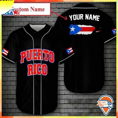 Puerto Rico Flag Black Baseball Jersey - Kaiteez