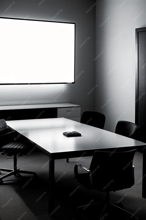 Premium AI Image | A Black And White Photo Of A Conference Room