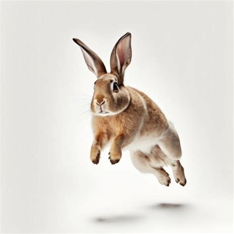 Premium Photo | White rabbit jump on white background full body with ...