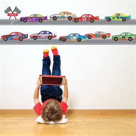 Race Car Wall Decals Straight Track 14ft, Matte Fabric Reusable Racing ...