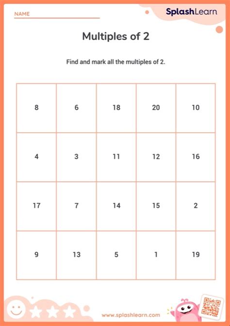 Multiples of 2 — Printable Math Worksheet