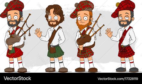 Cartoon scottish with bagpipe characters set Vector Image