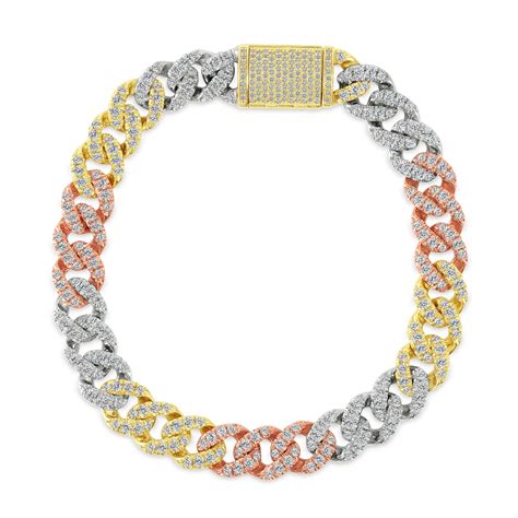 14K Tri Color Gold Medium Diamond Cuban Bracelet – David's House of Diamonds