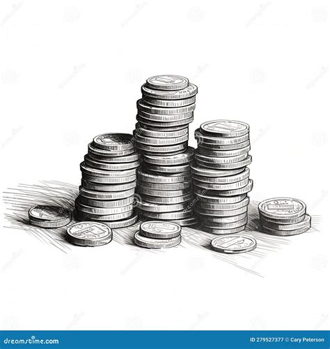 Drawing of a Stack of Coins with One Coin on Top, Viewed from Th Stock Illustration ...