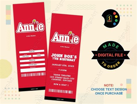 ANNIE Broadway Musical Ticket ANNIE the Musical Broadway - Etsy in 2023 | Musical tickets ...