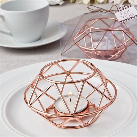 Geometric design rose gold metal tealight candle holder from fashioncraft | Gold tealight candle ...