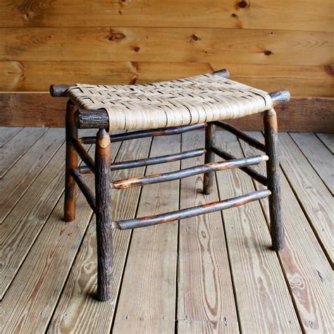 Camp Stool in Hickory and Splint | Handmade Adirondack Rustic Furniture ...