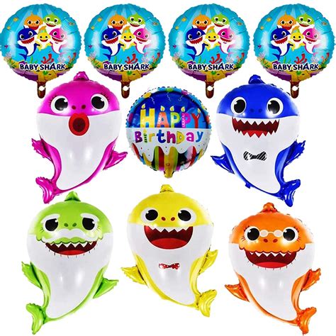 Buy 10 Pcs Baby Shark Balloons for Kids, Baby Shark Themed Party Set Shark Family Balloons with ...