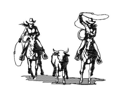 Team Roping Cowboys Silhouette Machine Embroidery Design, Calf Roping Embroidery Pattern ...