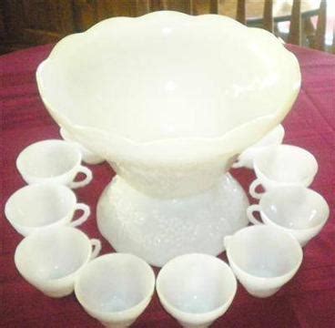 Vintage Anchor Hocking White Milk Glass Harvest Grape Pattern Punch ...