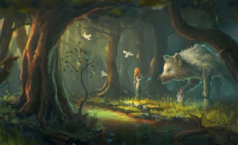 Fantasy Art, Girl, Wolf, Forest, wolf and woman painting fantasy art # ...