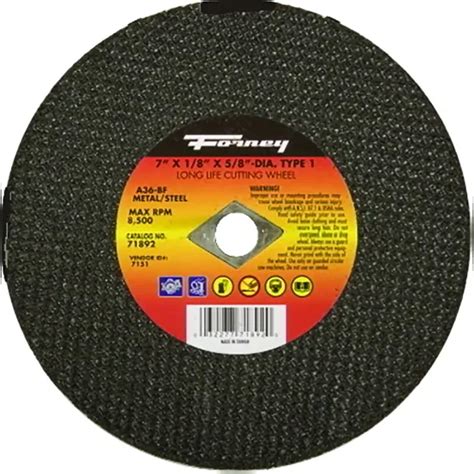 Forney 71892 Cut-Off Wheel 7 By 1/8 Inch Thickness 5/8 Inch Arbor 24 Grit Coarse: Metal Cutter ...