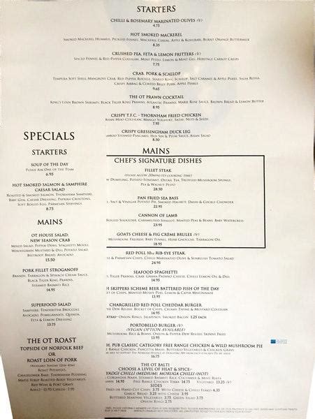 Menu at The Orange Tree, Thornham - Dining Pub & Rooms, Thornham