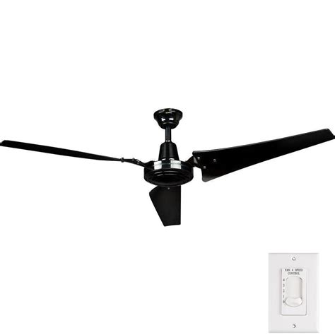 Hampton Bay Industrial 60 in. Indoor/Outdoor Black Ceiling Fan with Wall Control, Downrod and ...