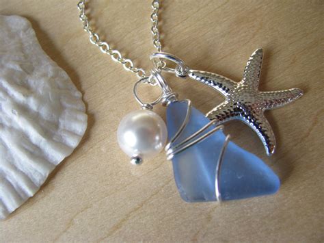 Pale Blue Sea Glass Jewelry Bridesmaid Jewelry Starfish Sea