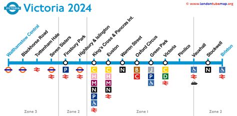 Map of the Victoria Line. Updated 2024.