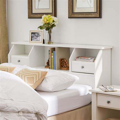 Amazon.com - Revere Headboard with Storage Queen/Full Size Bookcase Drawers Wood White Shelves ...