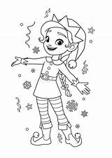 Cute Elf Girl Happy Santas Little Helper Christmas Coloring Page For  sketch template
