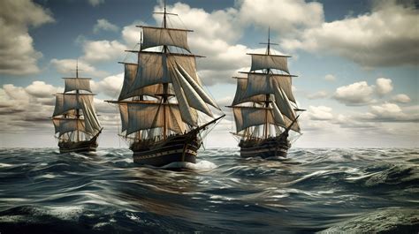 Three Old Ships Are Sailing Through The Ocean Background, Pictures Of Sailing Ships, Sailing ...