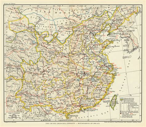 China. Qing (Manchu) Dynasty 1900 AD borders. Treaty Ports 1935 old map